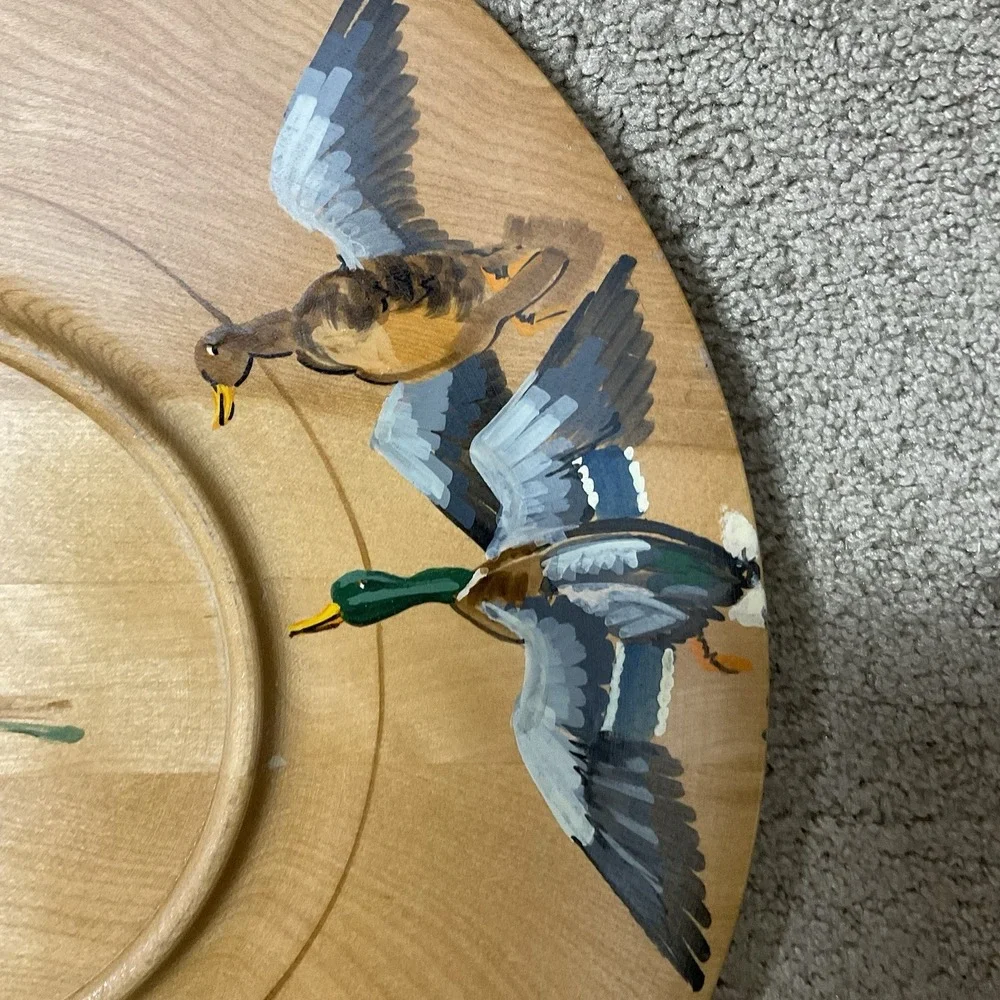 Vintage GH Specialty Co Hand Painted Wooden Platter‎ Ducks Outdoors Made in USA